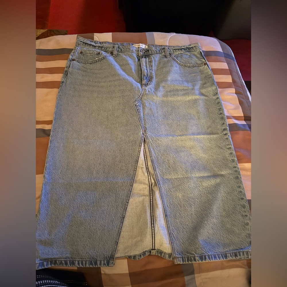Abercrombie & Fitch Denim Midi Skirt with Front Slit